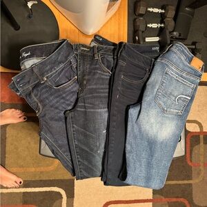 American Eagle Outfitters Women's Skinny Jeans - Dark Blue and Light Blue